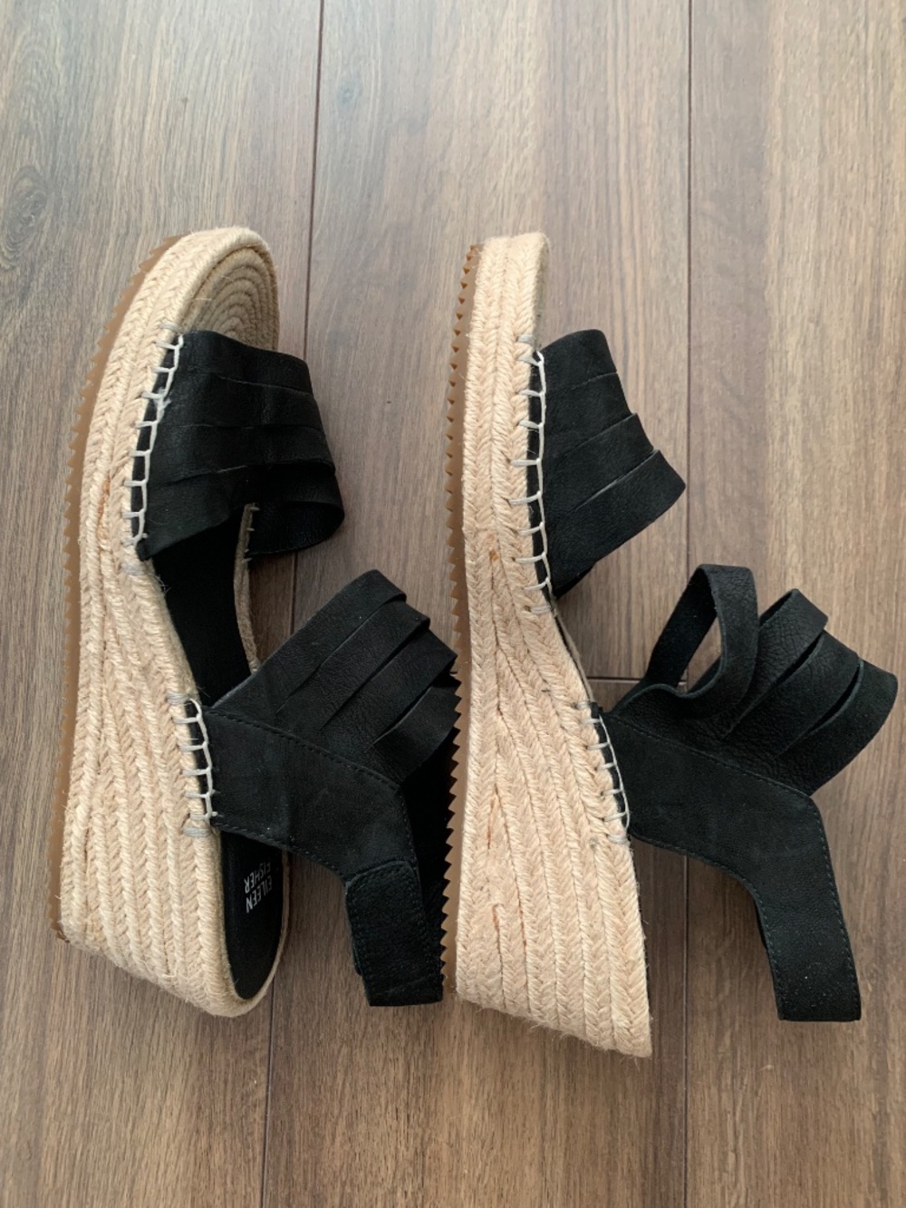 Eileen Fisher Sandal Largo Black Suede Espadrille Platform Wedges size 11 - Picture 5 of 8